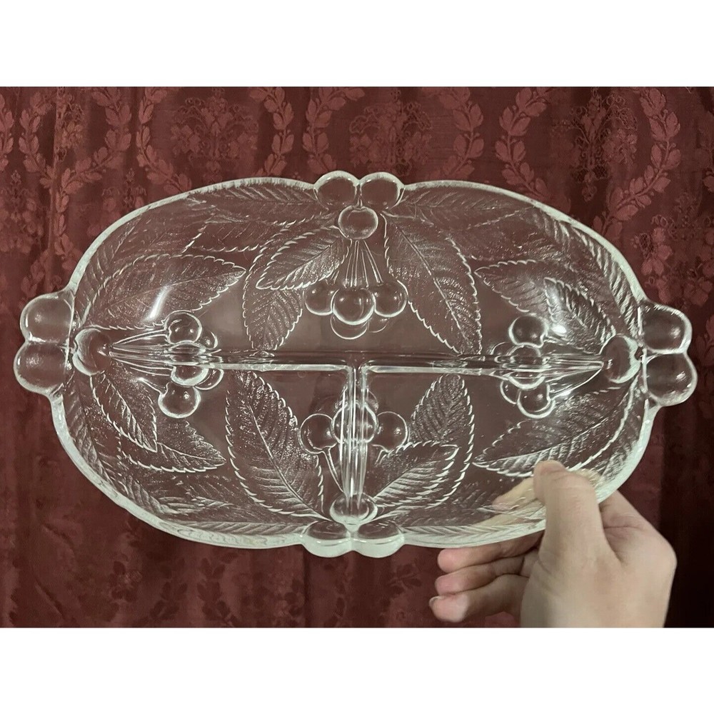 Mikasa Bountiful Cherries Frosted Divided Dish Vintage 1970's